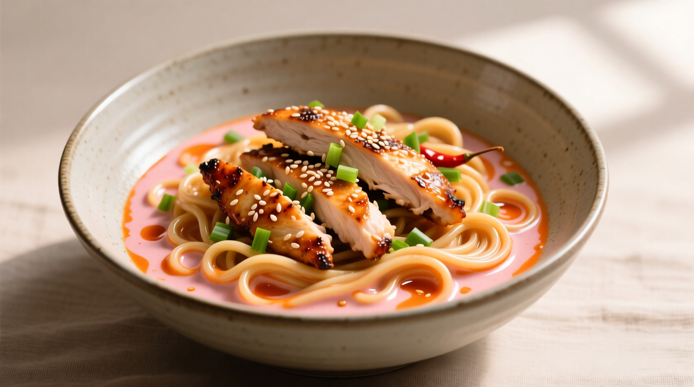 نودلز الدجاج العالمية بالصوص الكريمي الحار