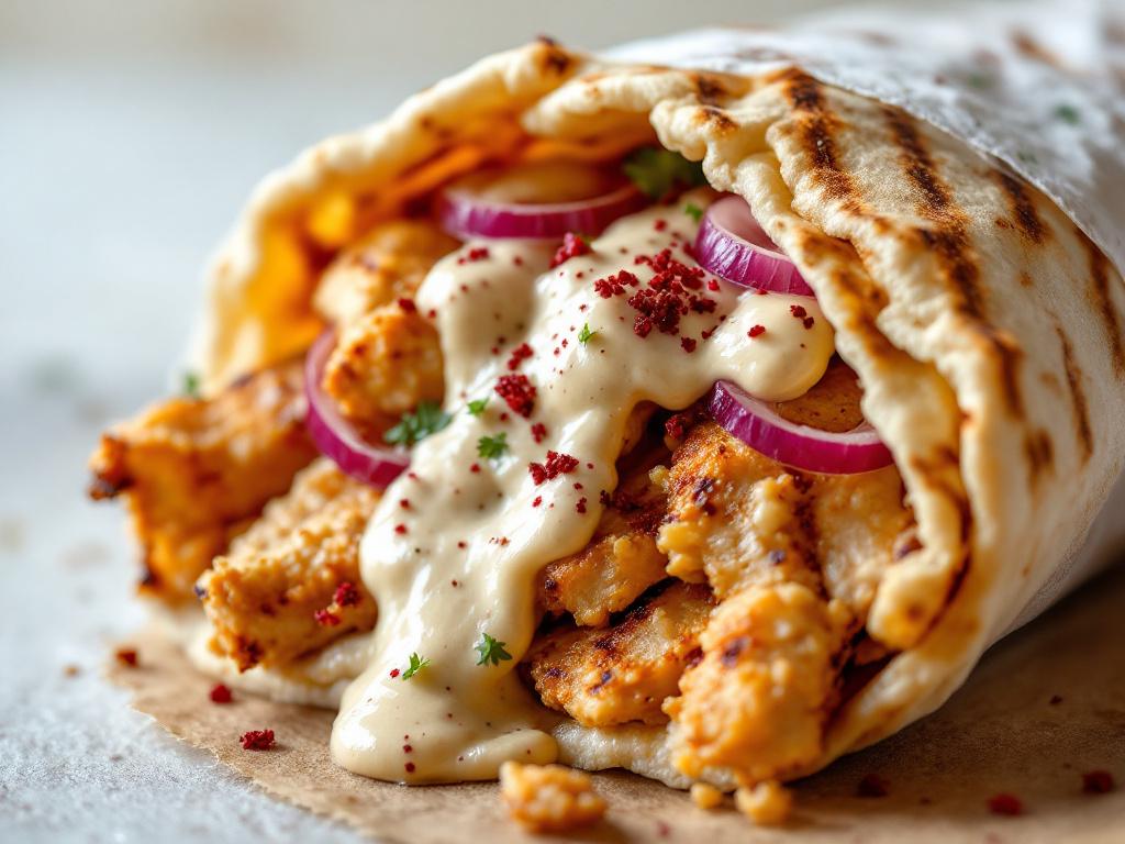 ساندويتش الشاورما بصوص الطحينة المدخن