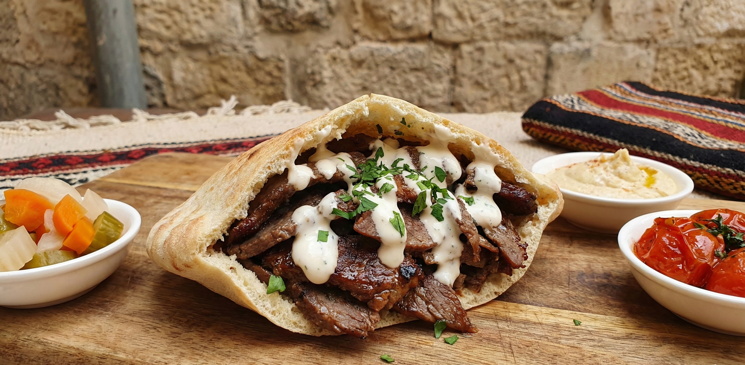 شاورما لحم بصوص الثوم على طريقة المطاعم