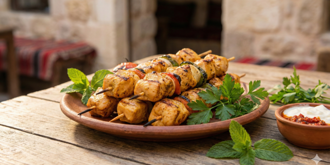 شيش طاووق سوري متبل على أصوله