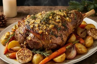 فخذة خروف مشوية بالزبدة والأعشاب