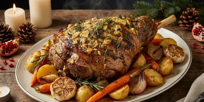 فخذة خروف مشوية بالزبدة والأعشاب