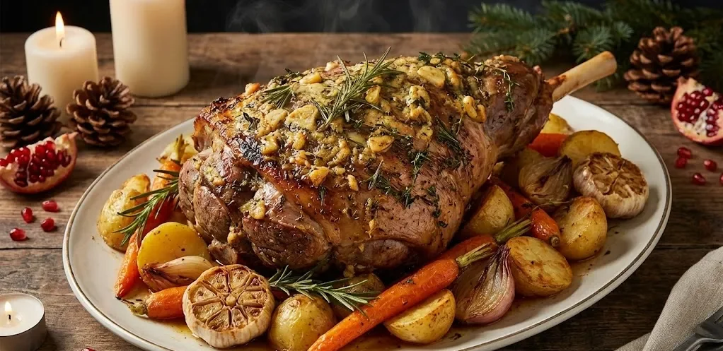 فخذة خروف مشوية بالزبدة والأعشاب