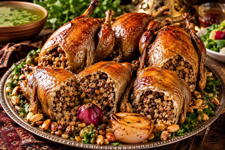 طريقة عمل الحمام المحشي بالأرز والفريك بطعم مصري أصيل