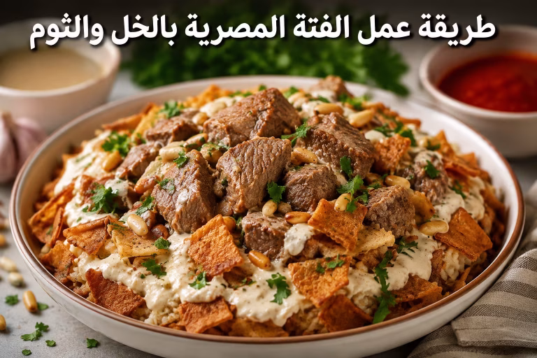 طريقة عمل الفتة المصرية بالخل والثوم