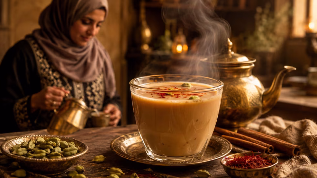 طريقة عمل شاي الكرك الأصلي بالزعفران والهيل