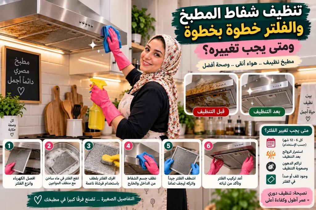 تنظيف شفاط المطبخ والفلتر خطوة بخطوة ومتى يجب تغييره