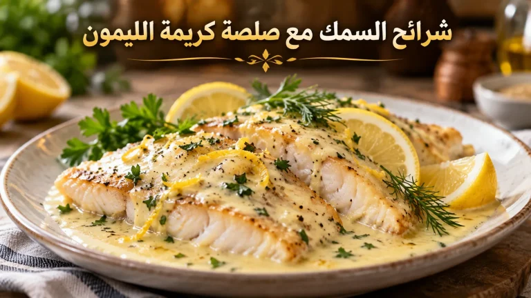 شرائح السمك مع صلصة كريمة الليمون بطريقة سهلة